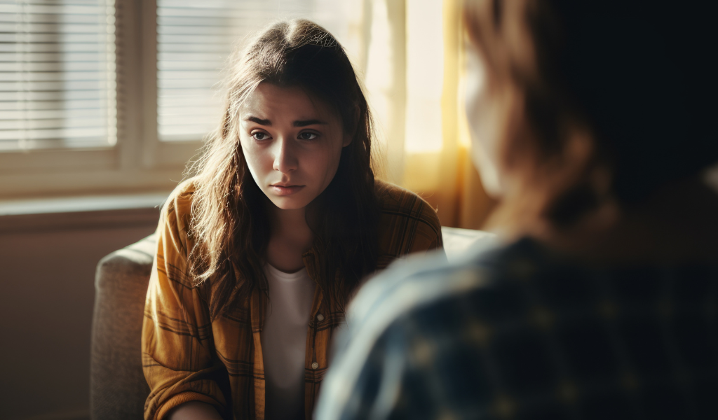 Adolescente en plein doute face à une femme de dos